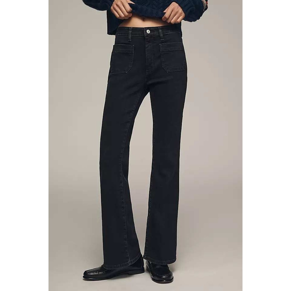 Pilcro Anthropologie The Icon Flare Jeans Size 29P Petite Mid Rise Zip Black
